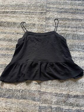 LOFT Black Ruffle-Hem Spaghetti Strap Camisole